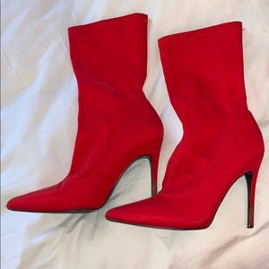 Red pointed toe ankle boots fashion nova